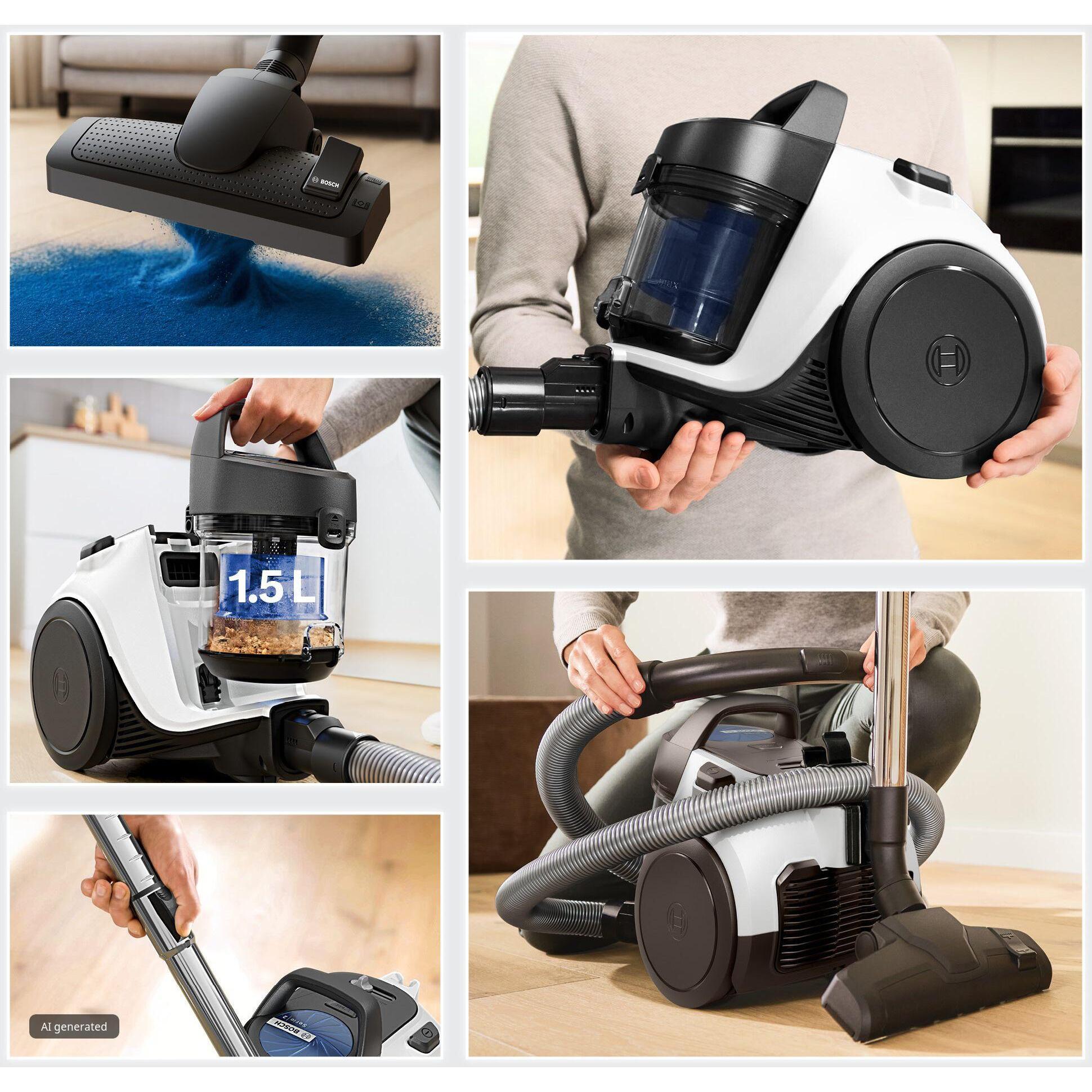 Voir la diapositive 5 : BOSCH Aspirateur traîneau sans sac BGS05WH2H - Blanc