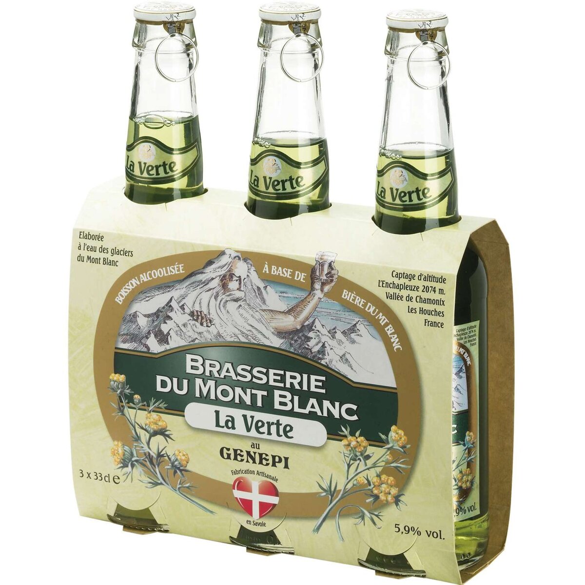 BRASSERIE MONT BLANC Brasserie du mont blanc Bière verte au genepi 5,9% bouteilles 3x33cl 3x33cl