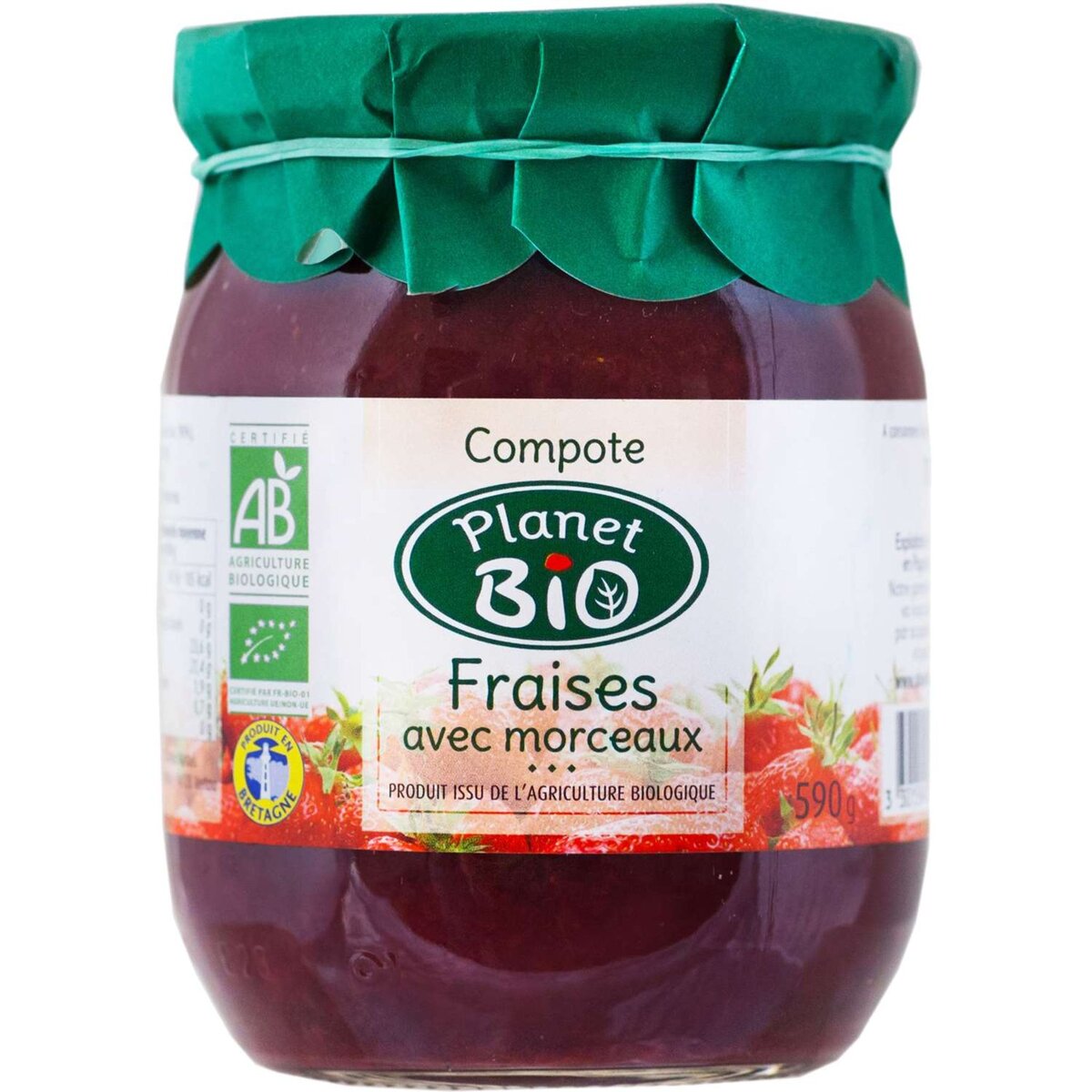 PLANET BIO Planet Bio compote de fraises bio avec morceaux bocal 590g
