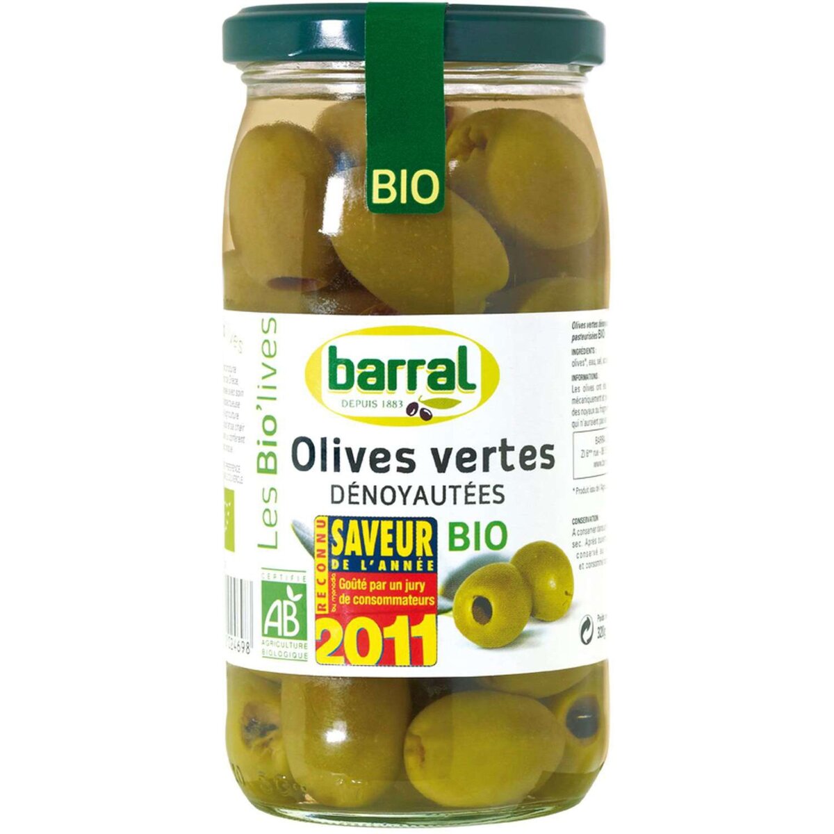 BARRAL Barral Olives vertes dénoyautées bio 320g 320g