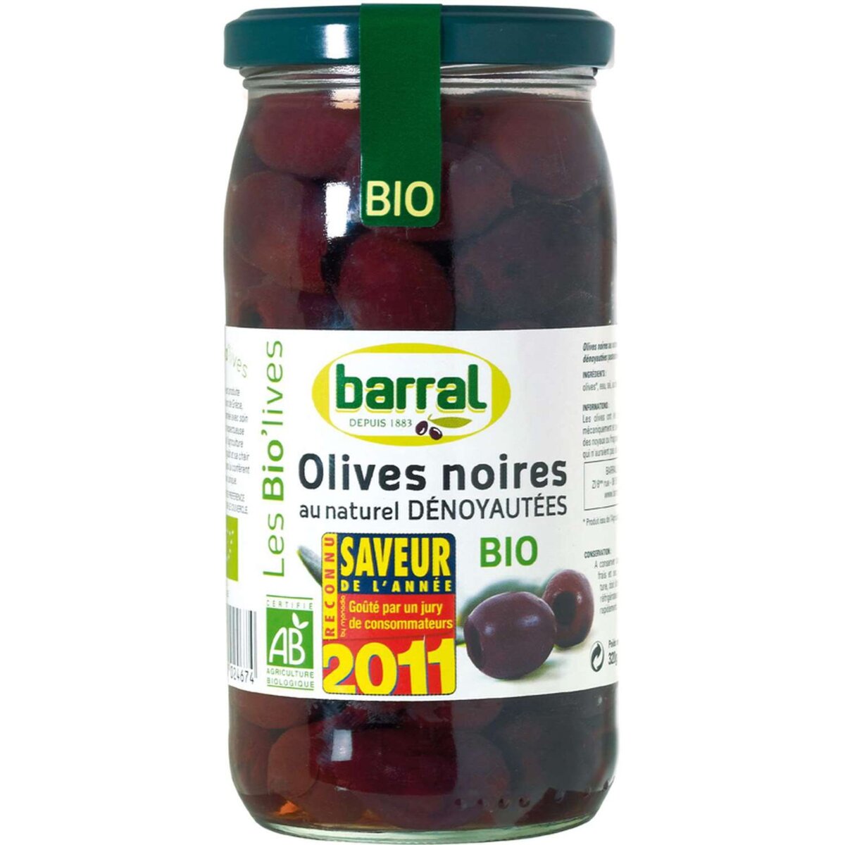 BARRAL Barral Olives noires au naturel dénoyautées bio 320g 320g