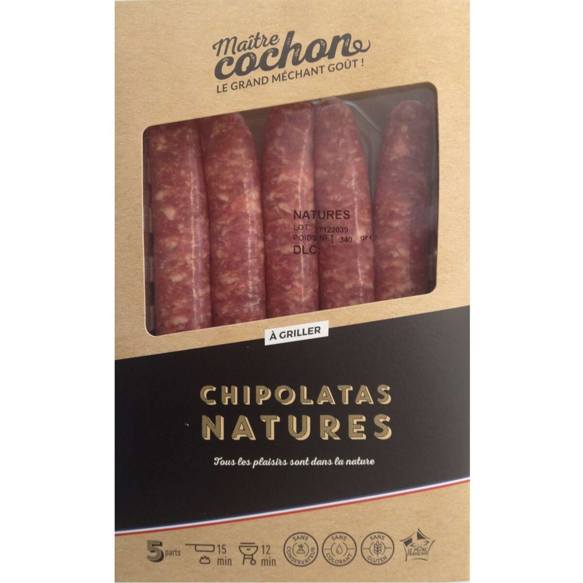 Chipolatas natures x5 - 340g 5 pièces 340g