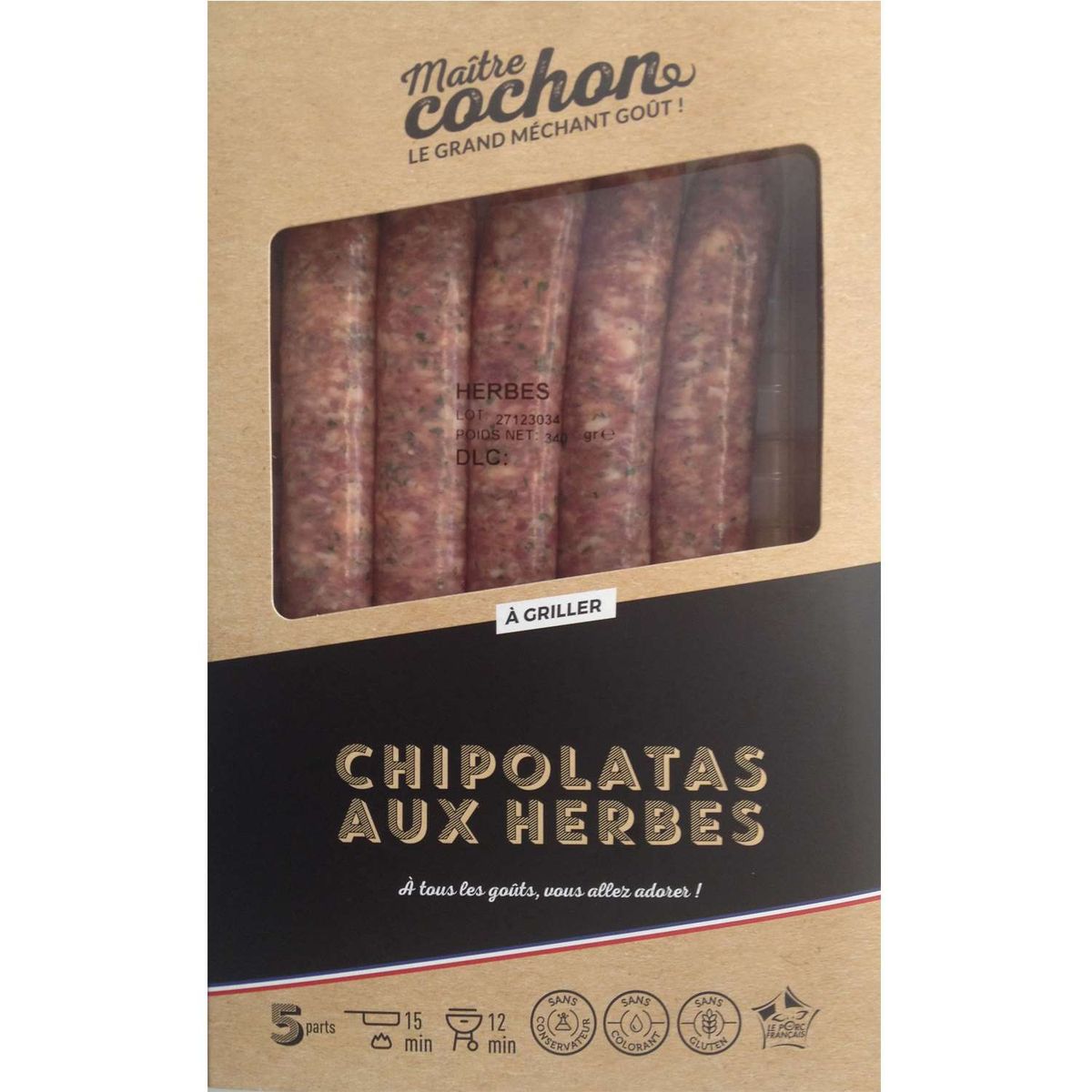 Chipolatas aux herbes x5 - 340g 5 pièces 34g