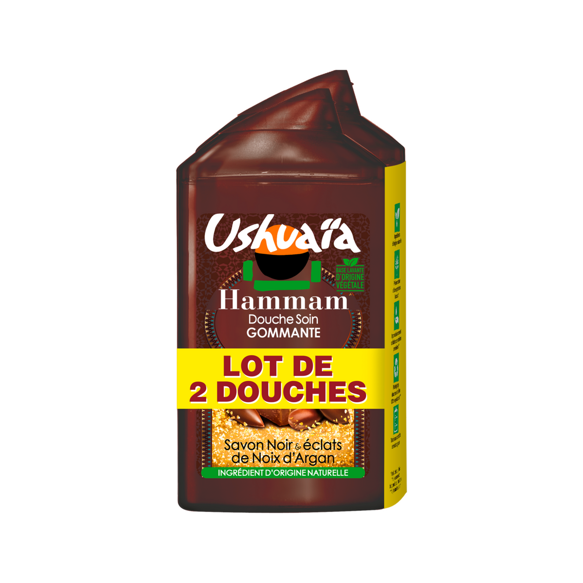 USHUAIA Gel douche gommant hammam savon noir noix d'argan 2x250ml pas