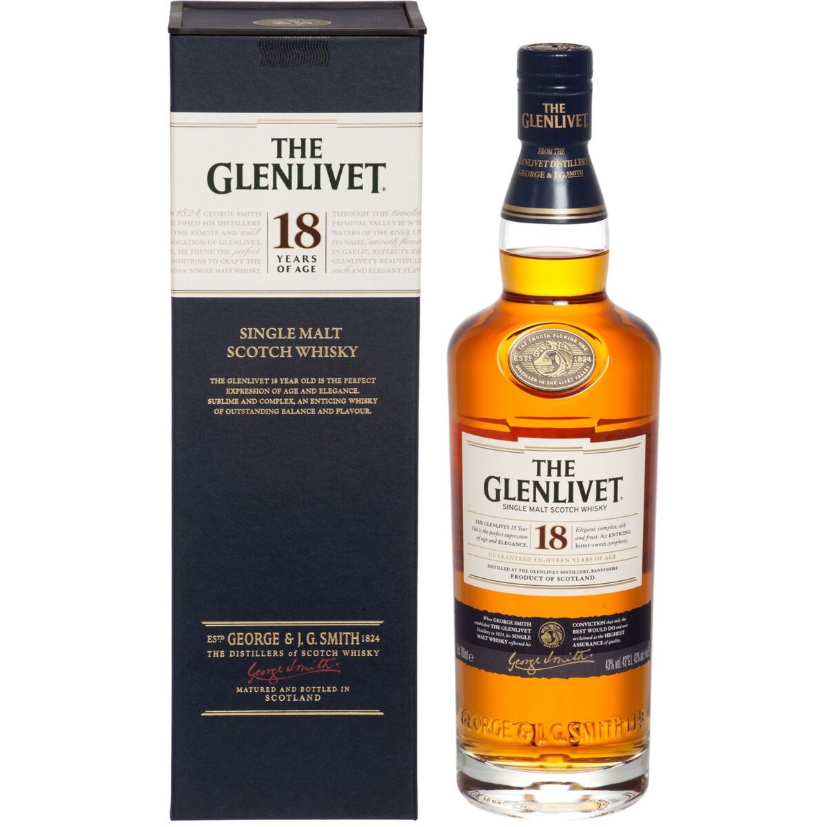 THE GLENLIVET Scotch whisky single malt écossais 43% 18 ans avec étui 70cl
