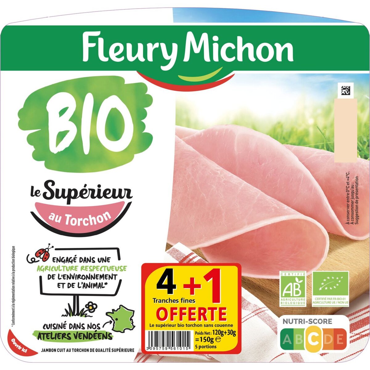 FLEURY MICHON Fleury jambon sel réduit bio tranche x4 +1offerte 150g