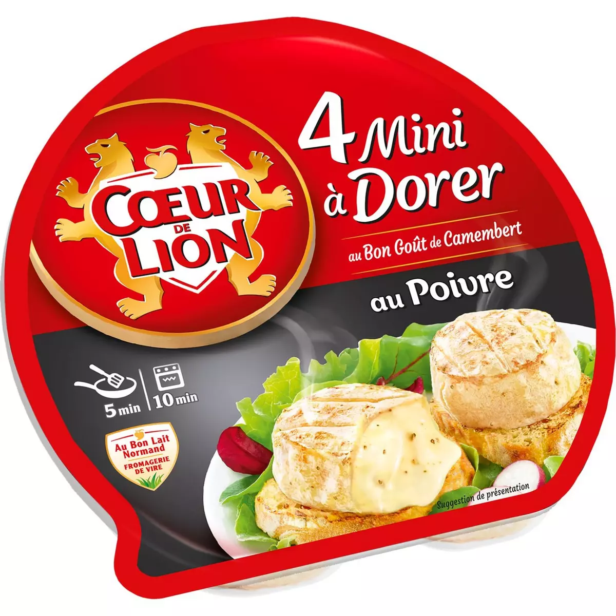 COEUR DE LION Fromage Minis à dorer au bon goût de Camembert poivre 4 portions 90g