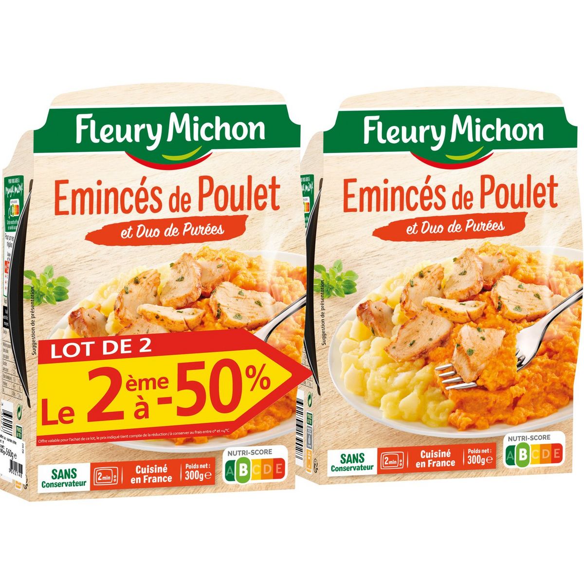 FLEURY MICHON Emincés de poulet et purée lot de 2 2x300g