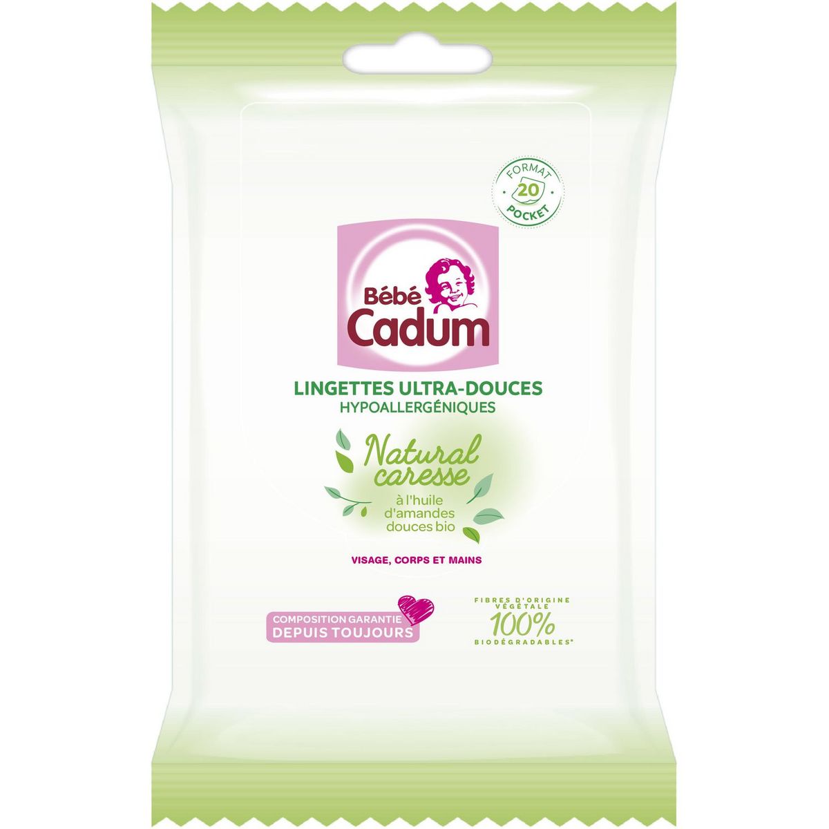 CADUM Cadum bébé lingette pocket natural caresse x20