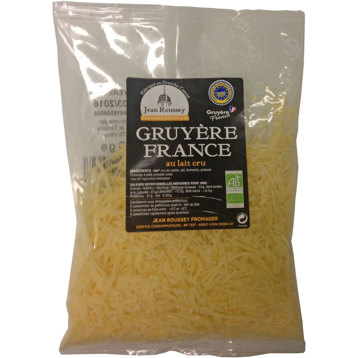 gruyère râpé bio IGP 150g pas cher Auchan.fr