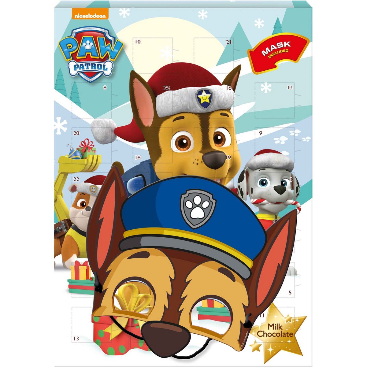 PAT'PATROUILLE Calendrier de l'Avent chocolat au lait avec masque 80g