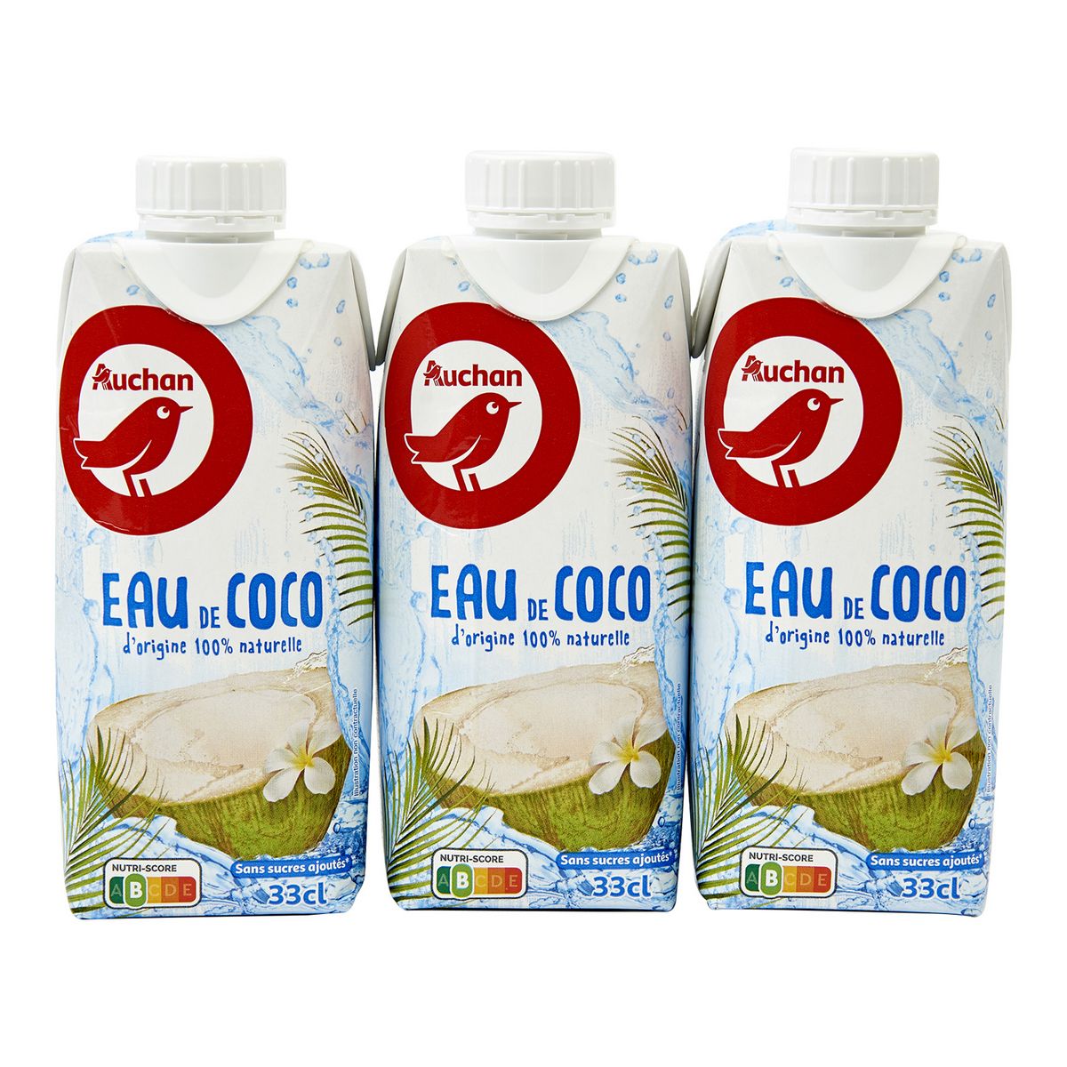 AUCHAN Eau de coco briquettes 3x33cl