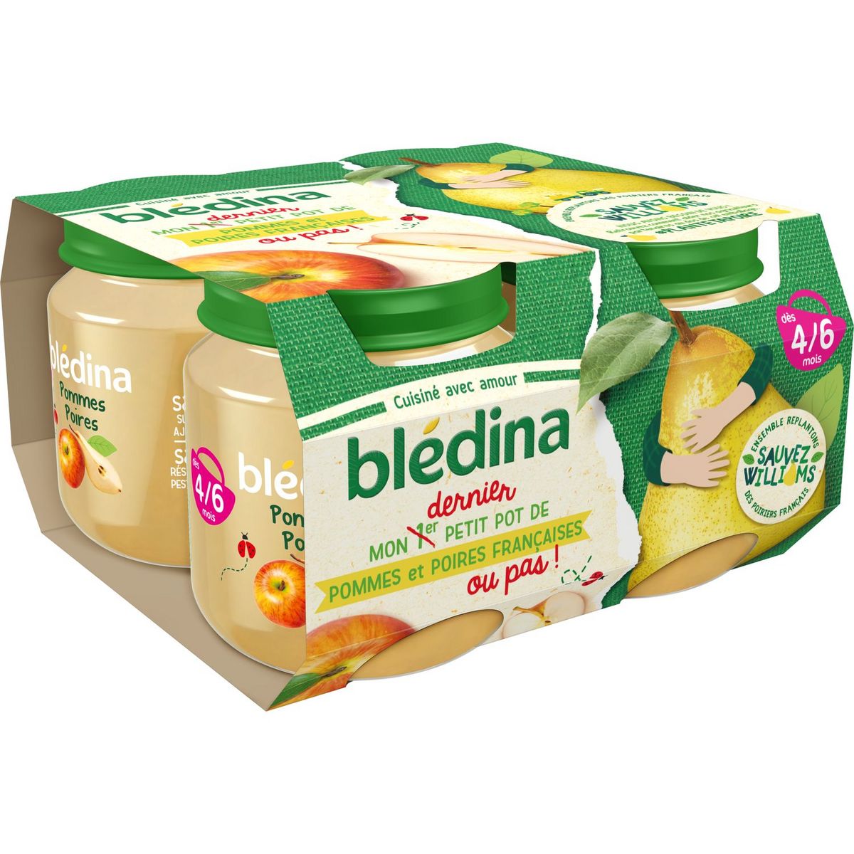 BLEDINA Petit pot dessert pomme poire dès 4 mois 4x130g