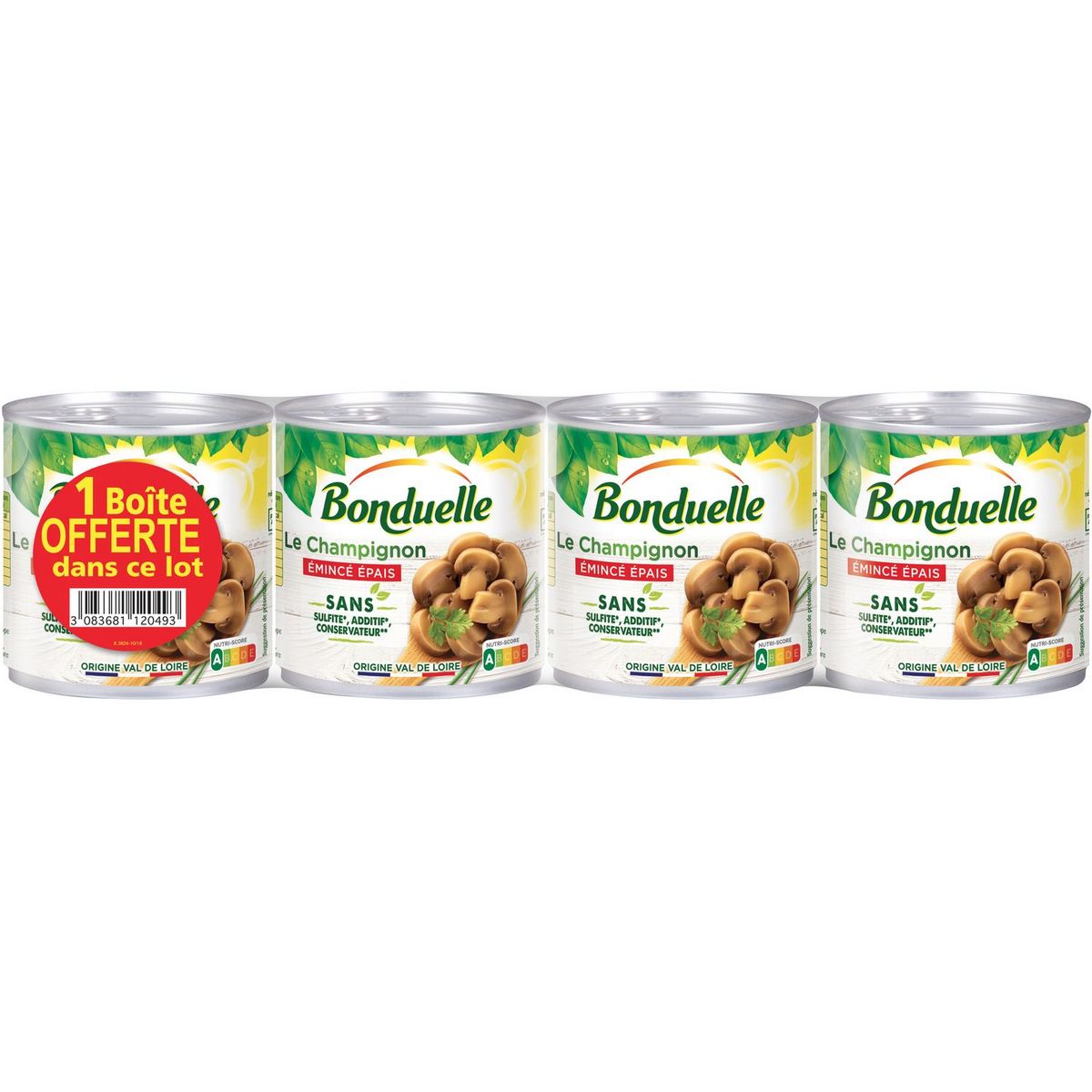 BONDUELLE Champignons émincés épais sans sulfite 3x230g + 1 offerte