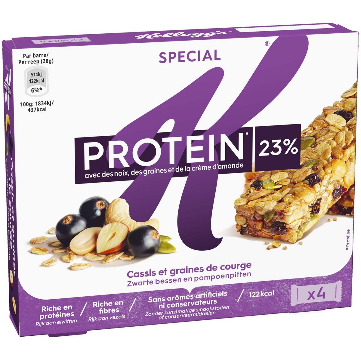 SPECIAL K Protein barres de céréales cassis graine de courge noix de cajou 4 barres 4x28g