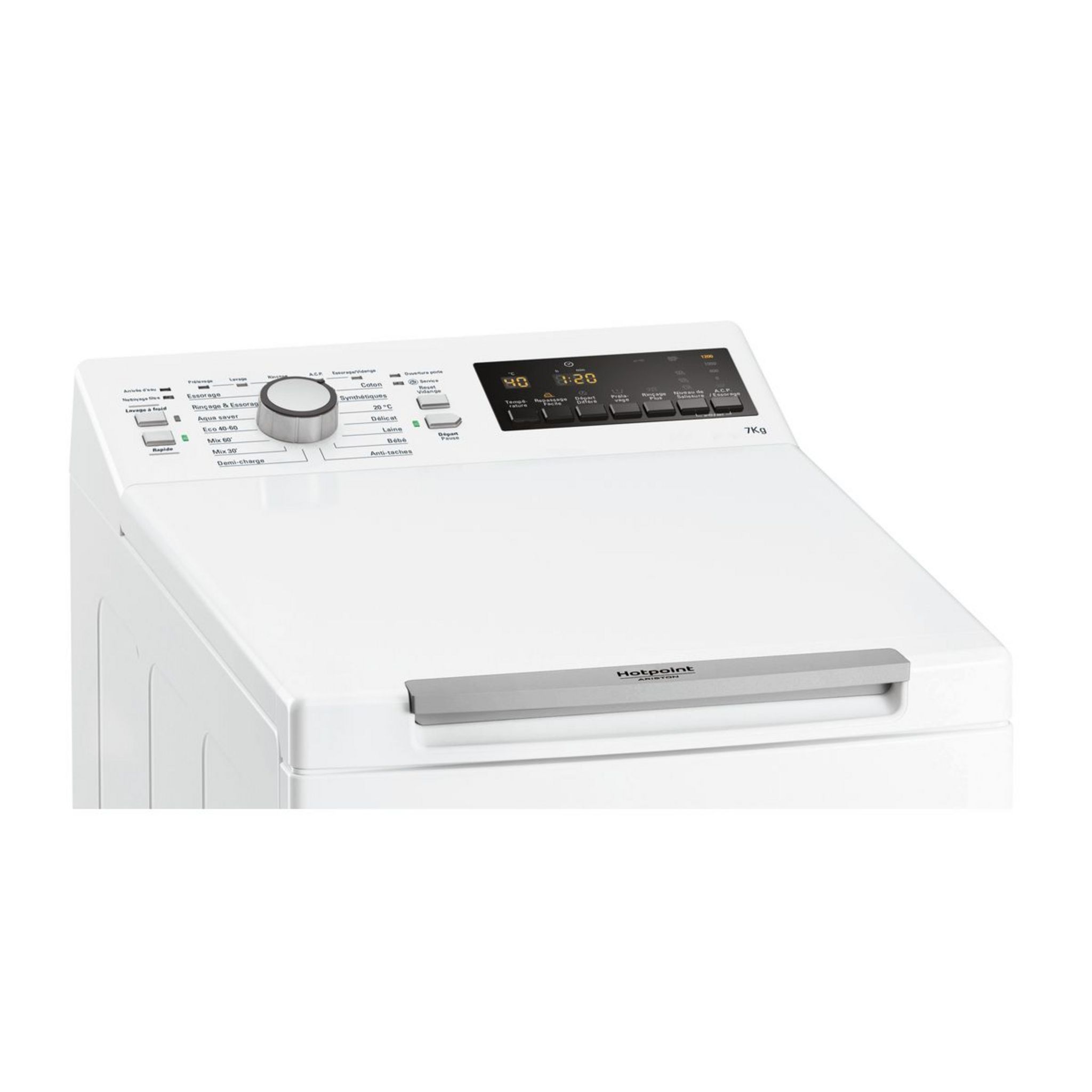Voir la diapositive 3 : HOTPOINT Lave linge top WMTG722UFR/N, 7 kg, 1200 T/min