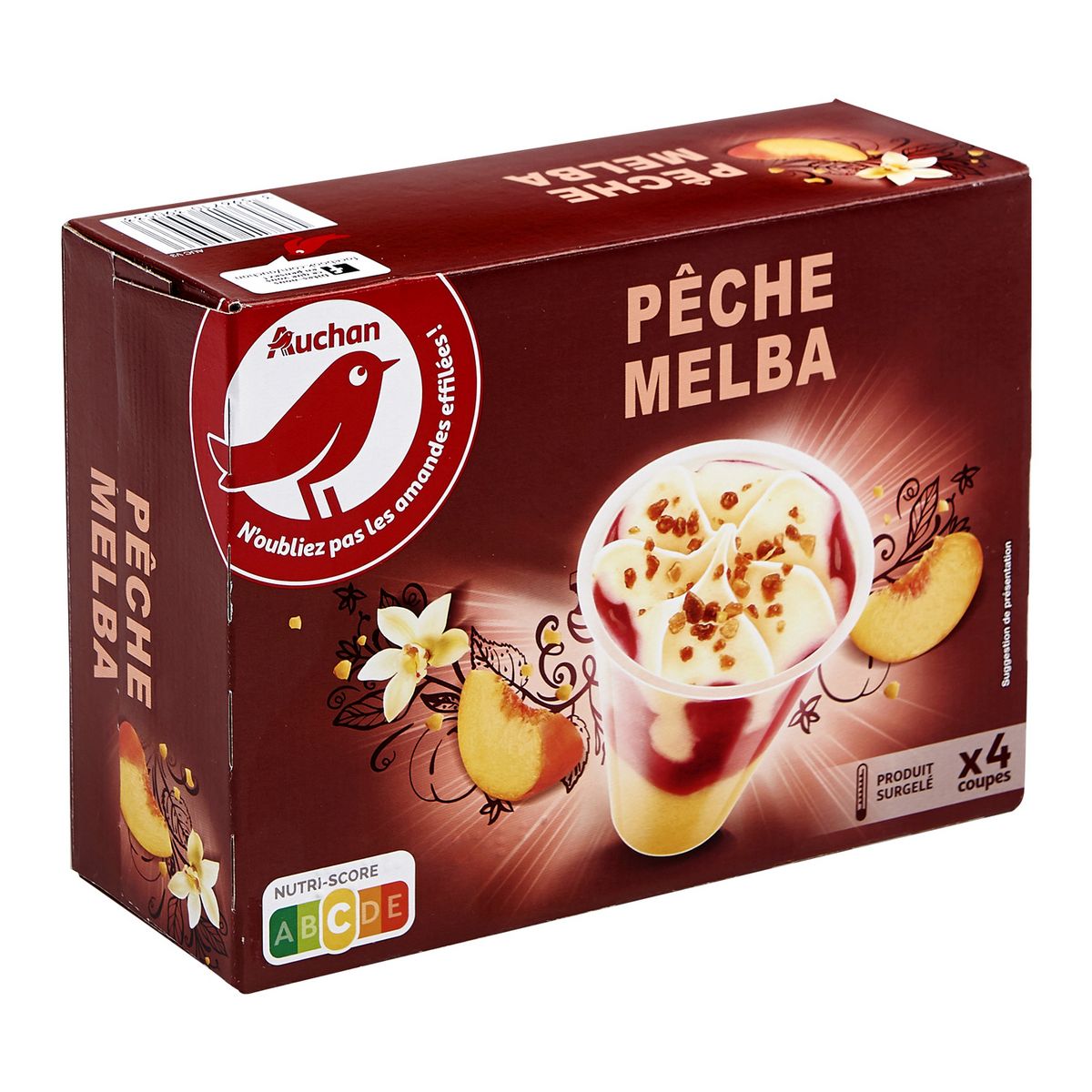 AUCHAN Coupe pêche melba 4 pièces 282g
