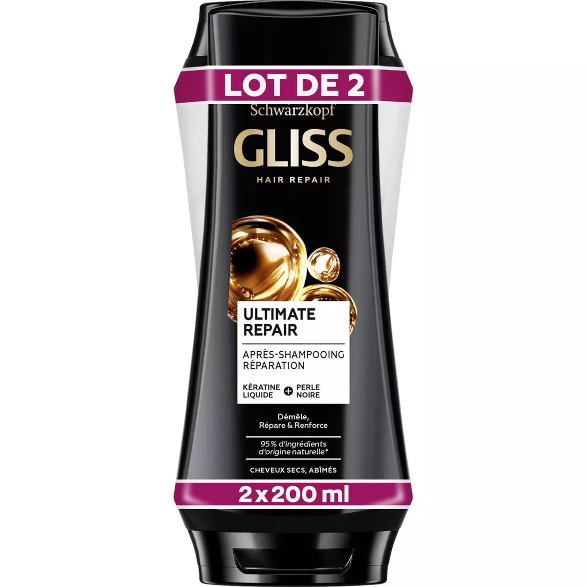 GLISS Après-shampooing démêlant cheveux extrèmement abîmés, secs 2x200ml