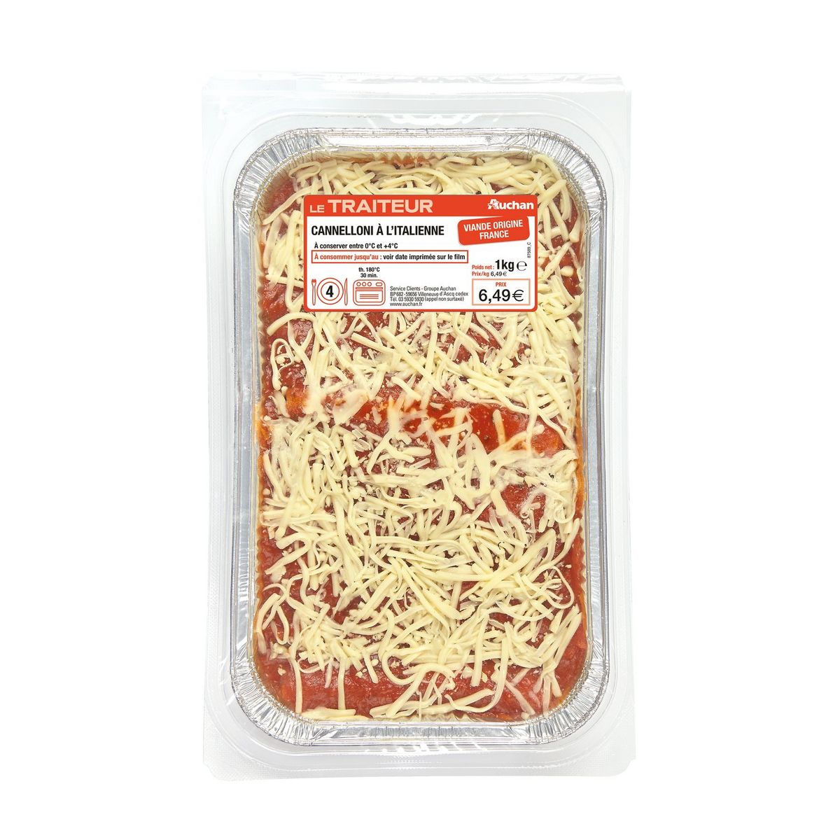 AUCHAN LE TRAITEUR Cannelloni à l'italienne 4 portions 1kg