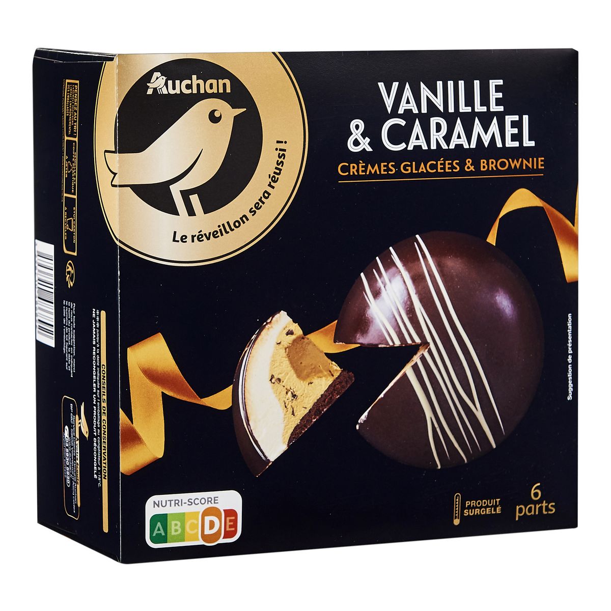 AUCHAN GOURMET Dôme glacé vanille caramel crèmes glacées et brownie 6 parts 520g