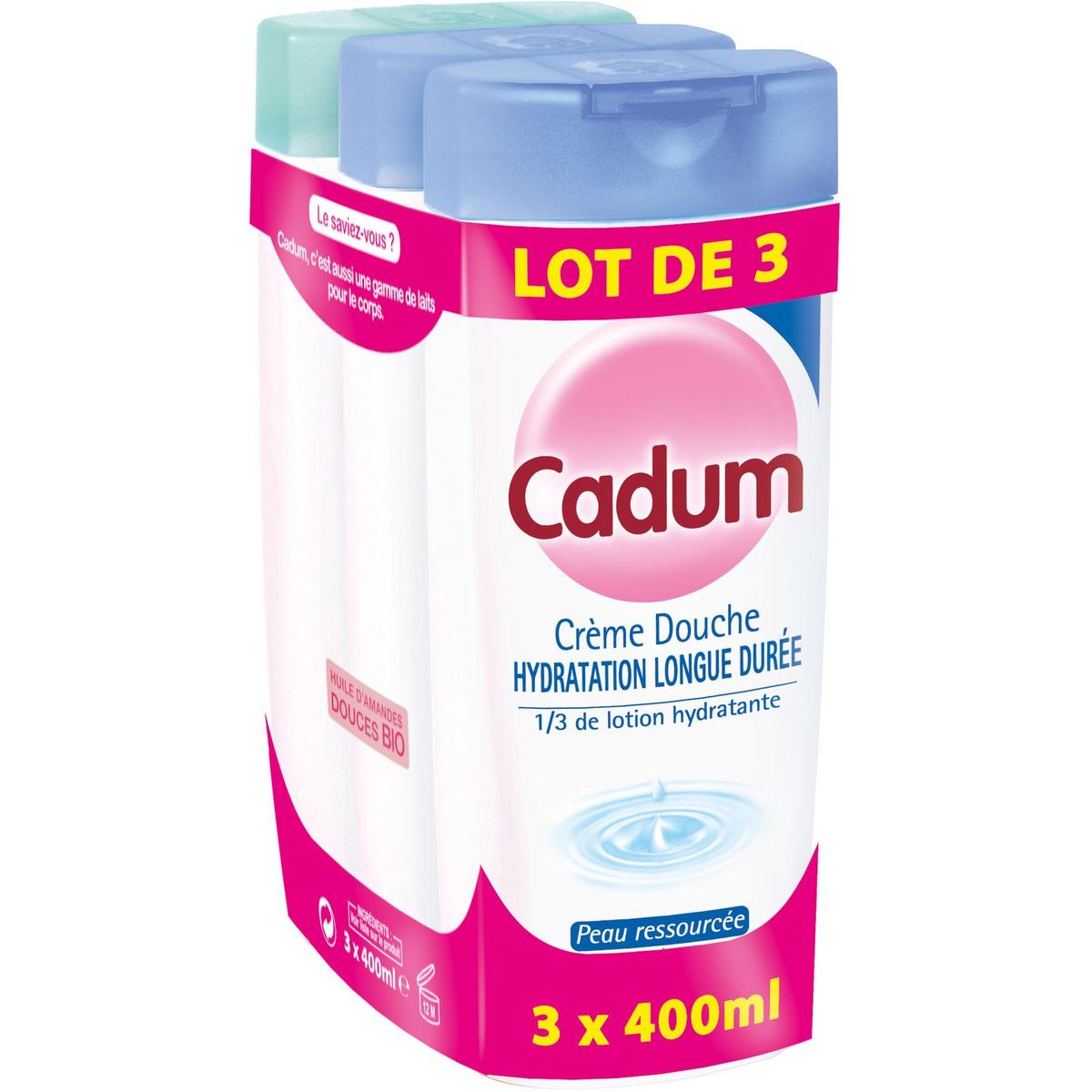 CADUM Gelée de douche à la sève d'aloé et figue pour peaux sèches 3x400ml