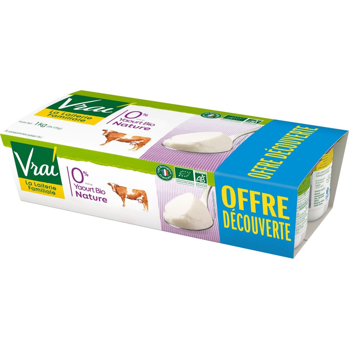 VRAI Vrai yaourt nature bio 0%mg 8x125g