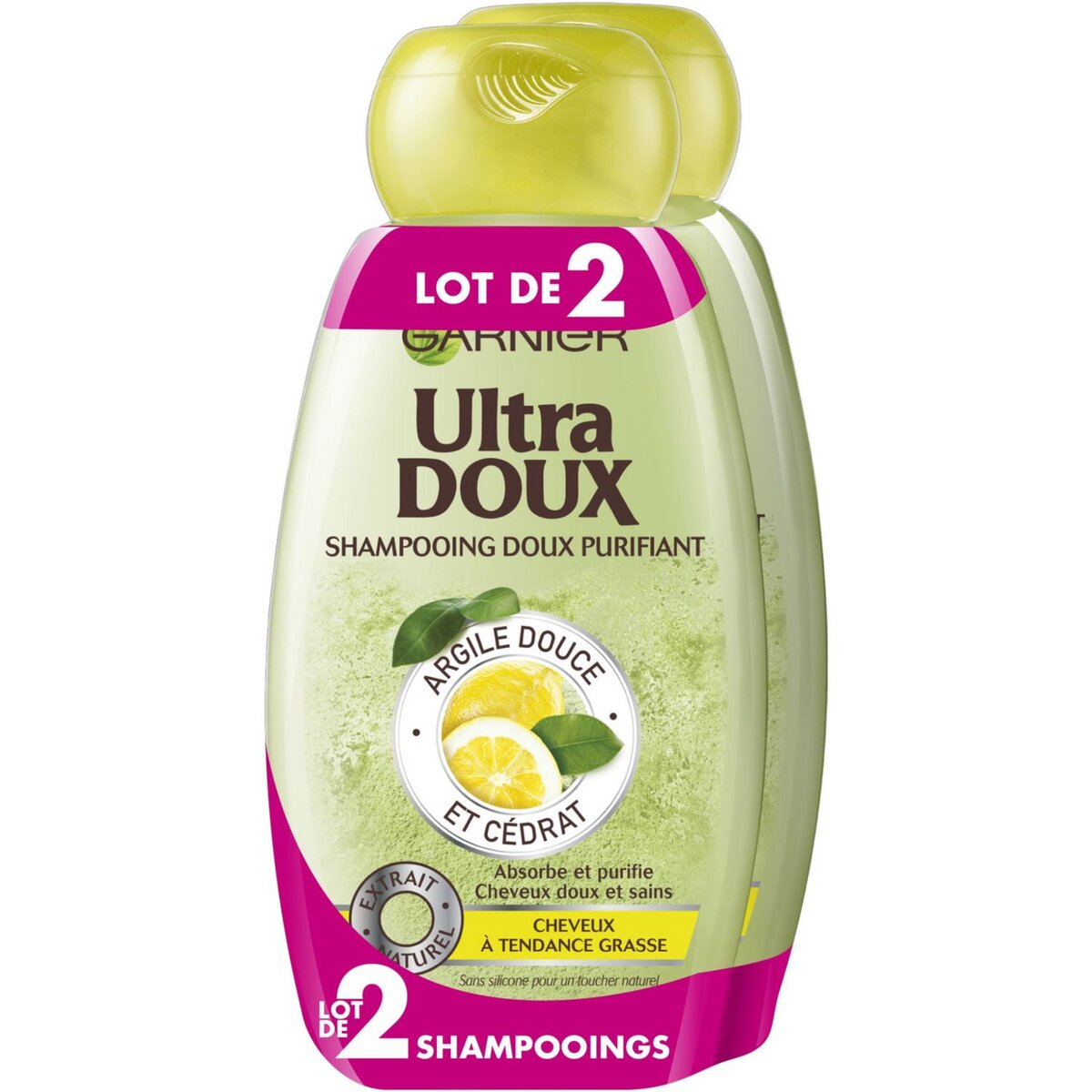 ULTRA DOUX Shampooing purifiant argile cédrat cheveux gras 2x250ml