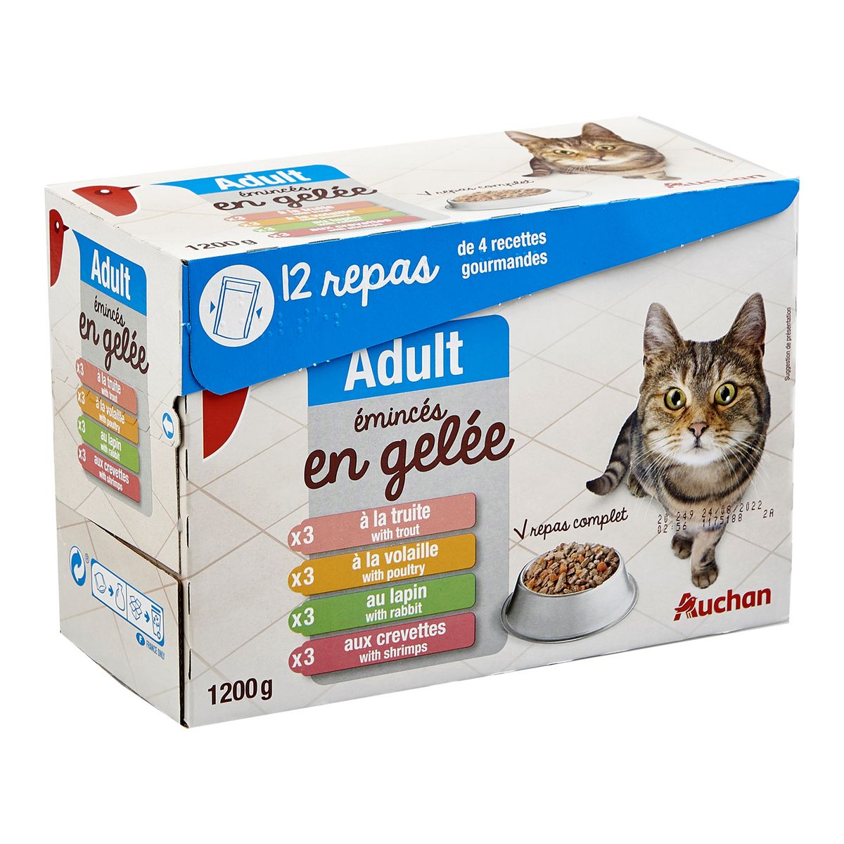 AUCHAN Adult assortiment sachets repas poissons en gelée pour chat 12x100g