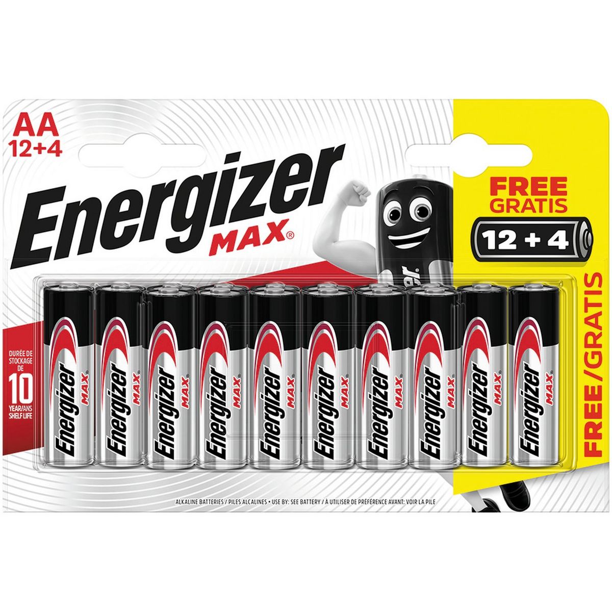 ENERGIZER Lot de 12 + 4 Piles LR06/AA alcaline max 1.5V