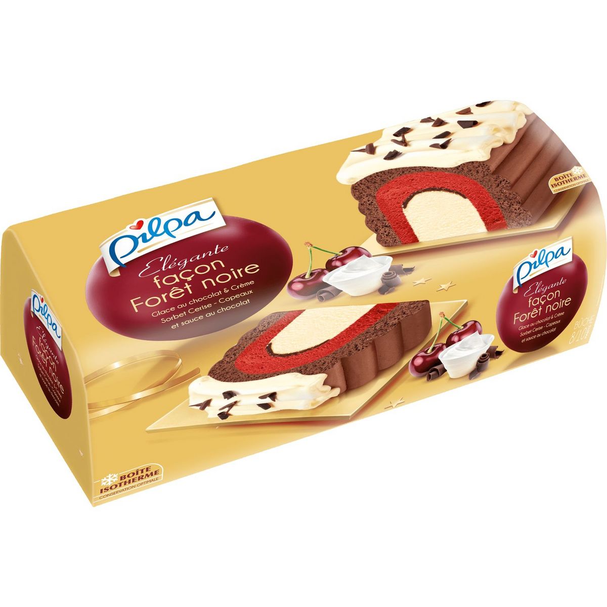 PILPA Bûche glacée façon forêt noire au chocolat et à la cerise 8-10 parts 538g