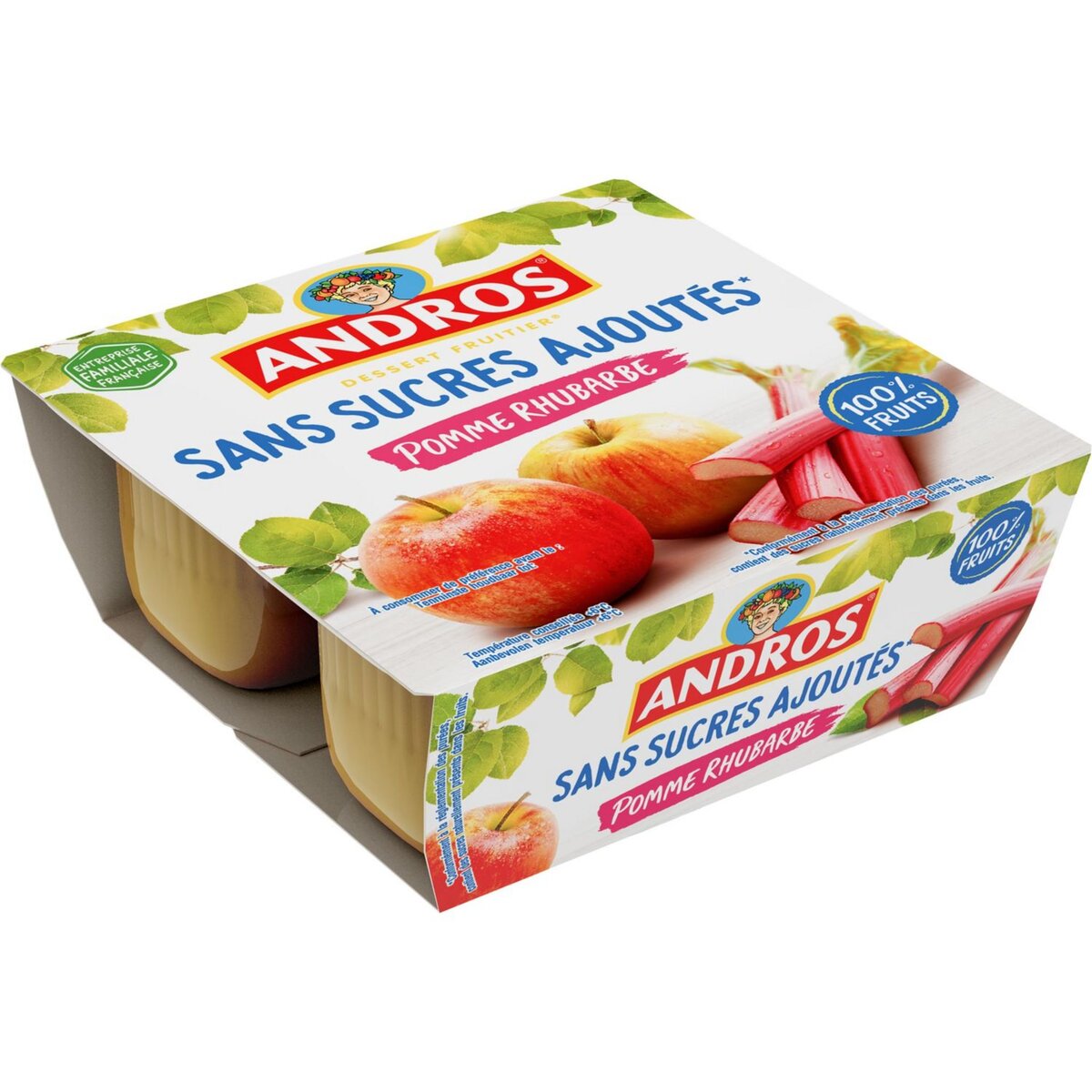 ANDROS Spécialité pomme rhubarbe sans sucres ajoutés 4x100g