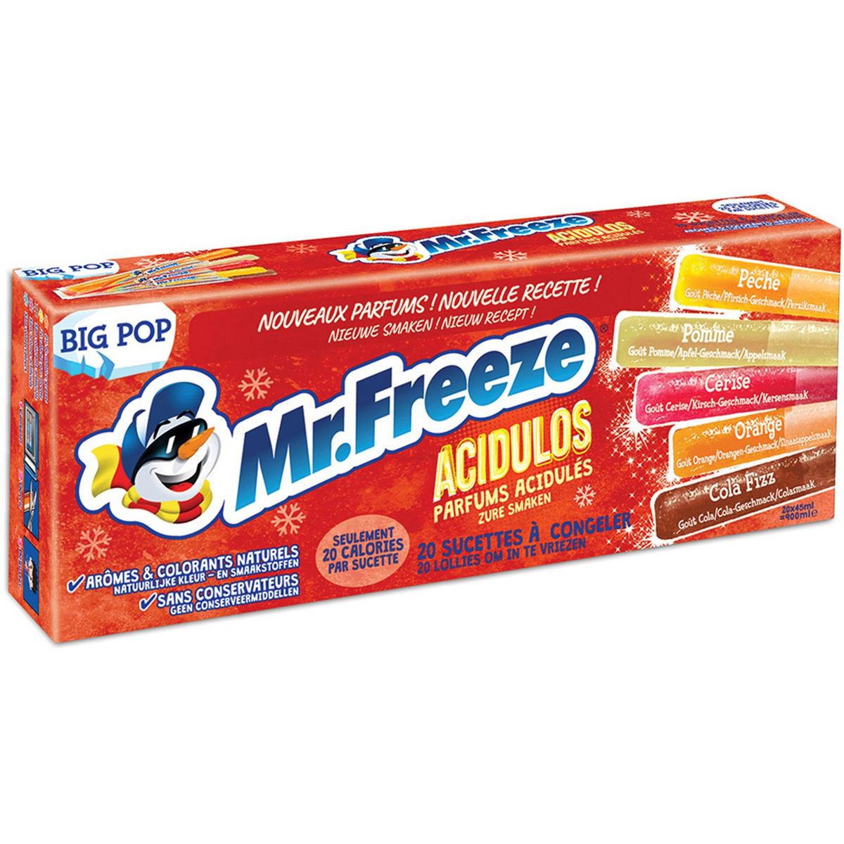 MR.FREEZE Assortiment de sucettes à congeler aux fruits acidulés 20x45ml