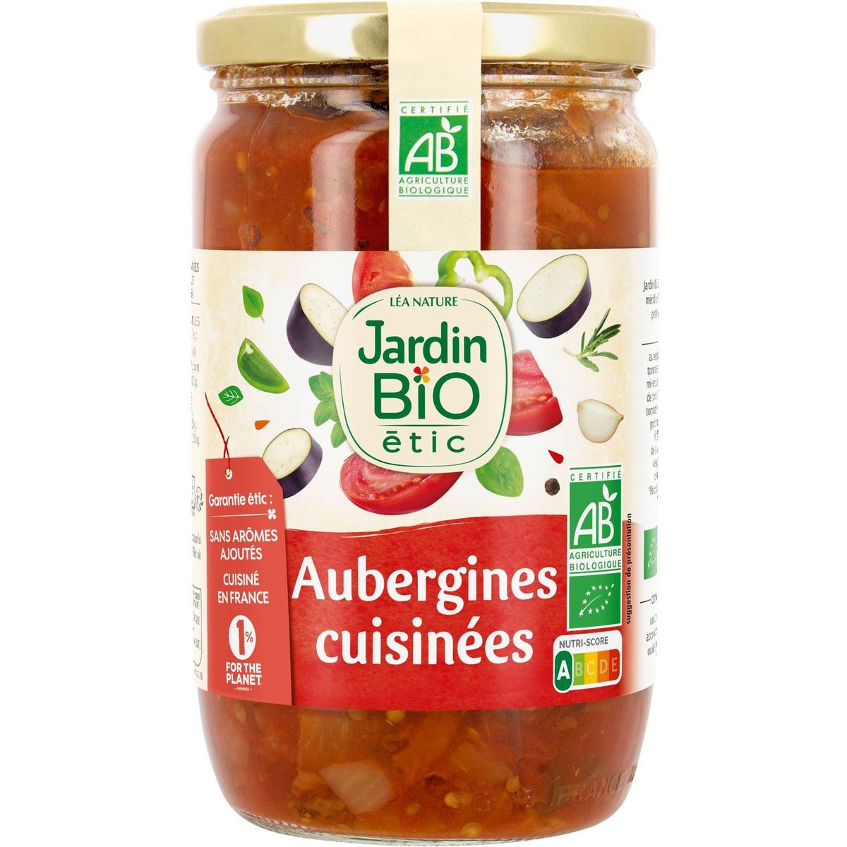 JARDIN BIO ETIC Aubergines cuisinées en bocal fabriqué en France 650g