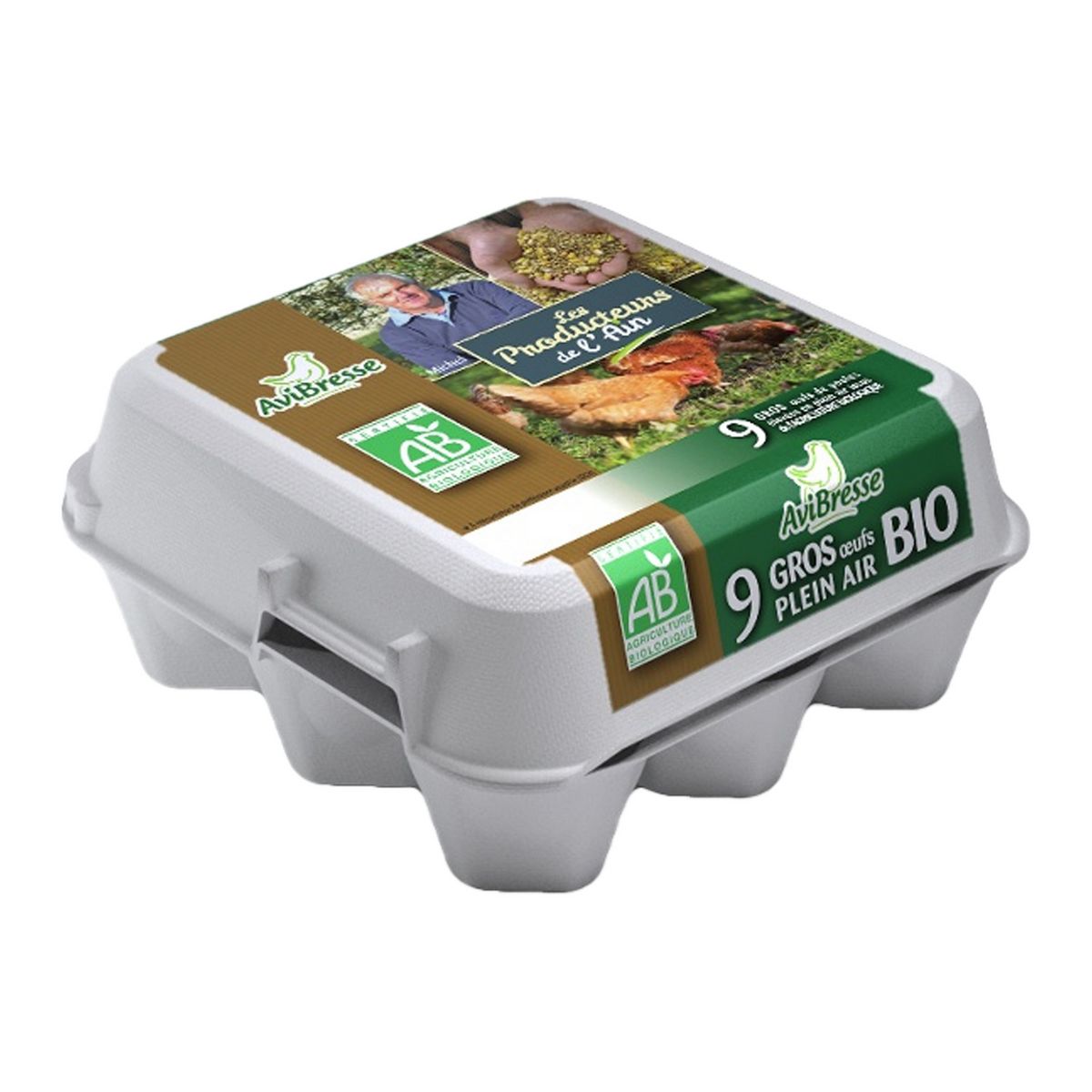 AVIBRESSE Oeufs gros bio de poules élevées en plein air 9 œufs
