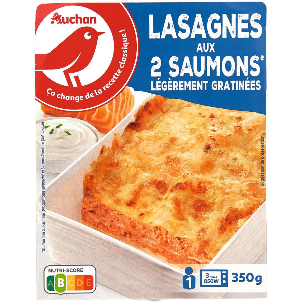 AUCHAN Lasagnes au saumon 1 portion 350g