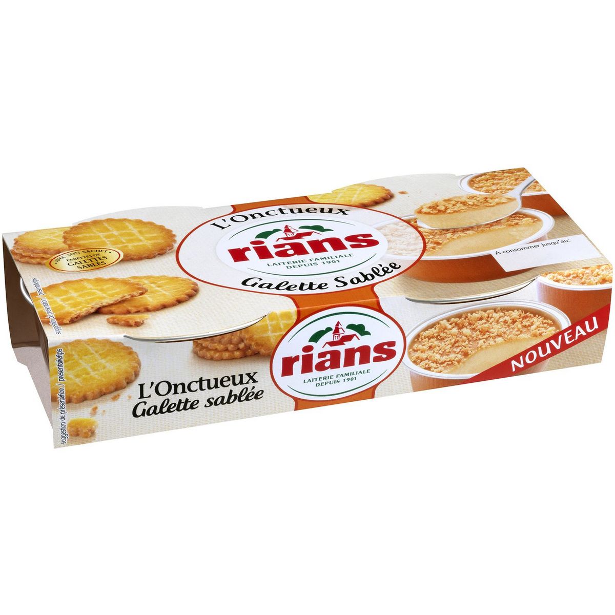 RIANS L'onctueux dessert lacté façon galette sablée 2x90g