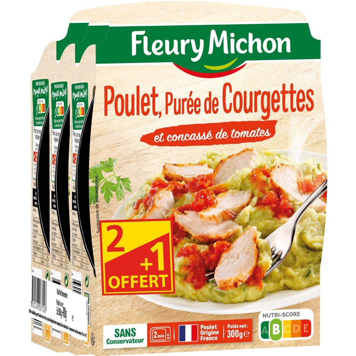 FLEURY MICHON Poulet à la tomate et purée de courgette 2 +1 offert 900g