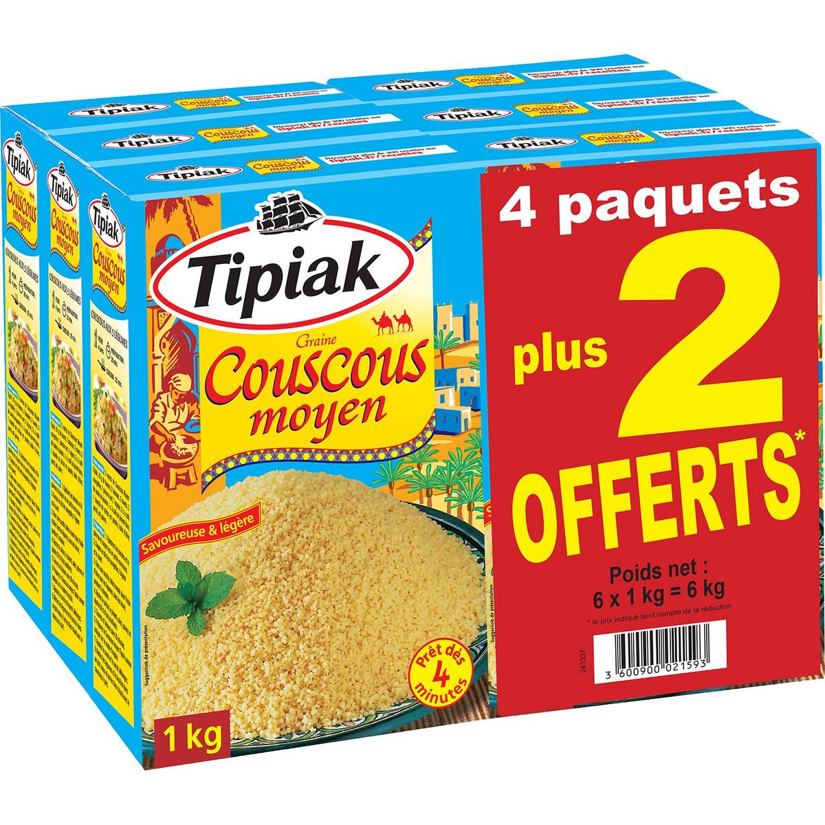TIPIAK Tipiak Couscous moyen 4x1kg+2 offerts 4x1kg+2 offerts