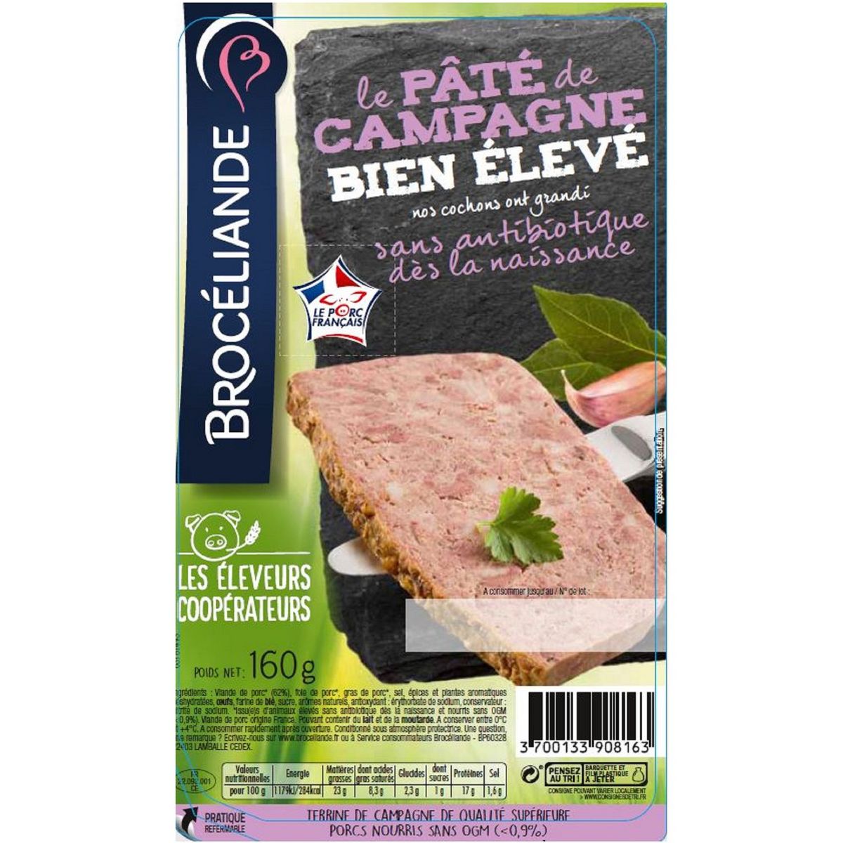 BROCELIANDE Brocéliande pâté de campagne supérieur 160g
