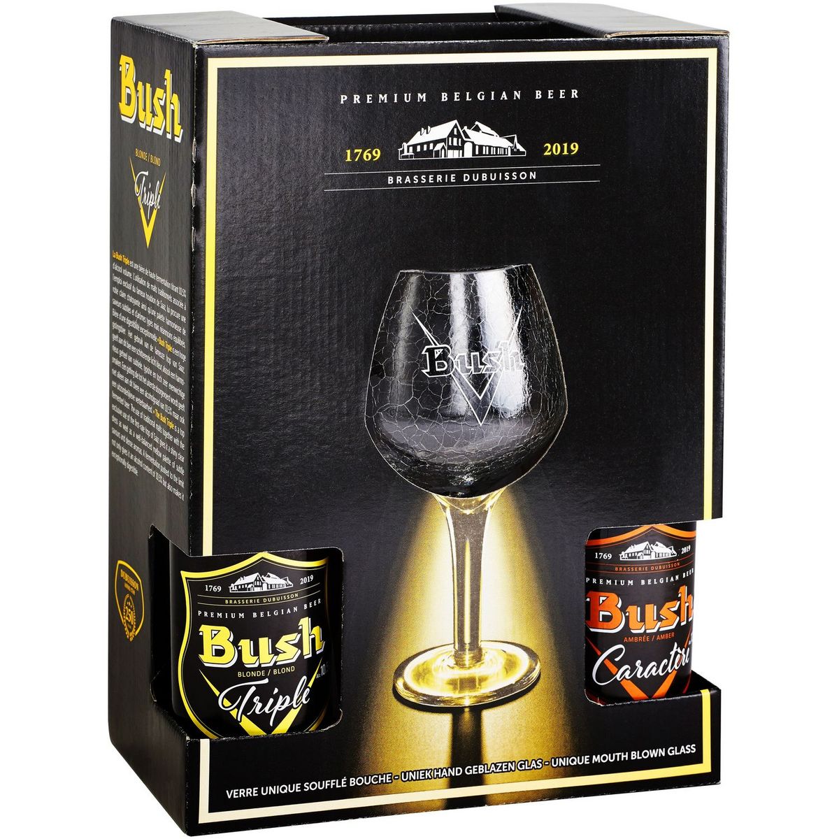 BUSH Coffret bières belge blonde et ambrée bouteilles + 1 verre 4x33cl