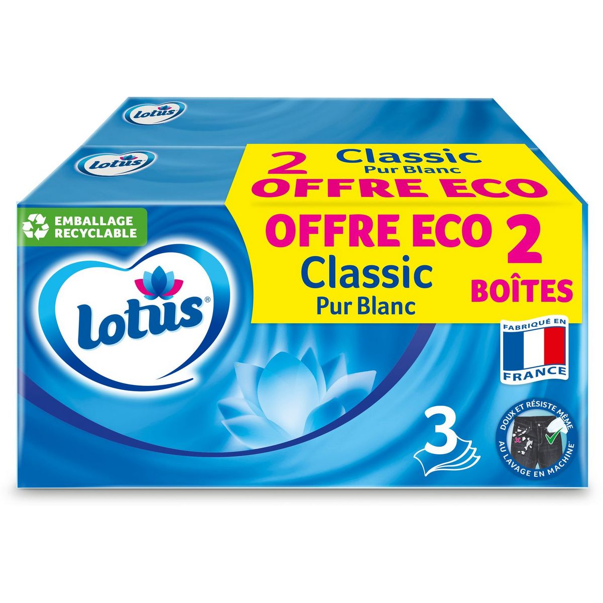 LOTUS Boîte de mouchoirs blancs 2x90