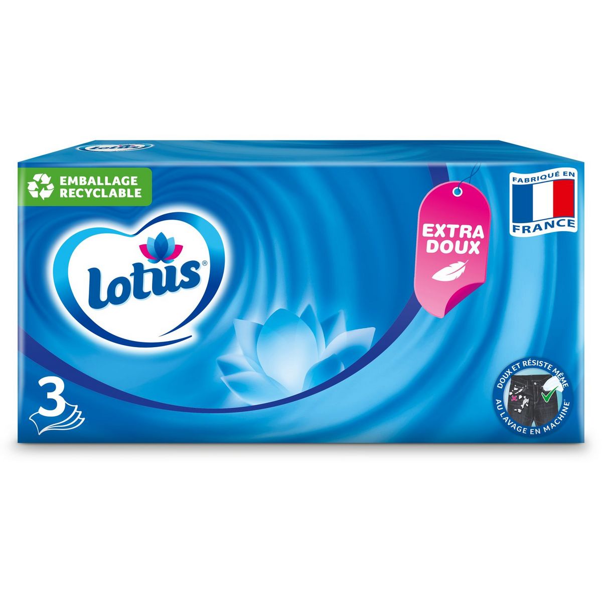 LOTUS Boîte de mouchoirs pur blanc 3 épaisseurs 90 mouchoirs