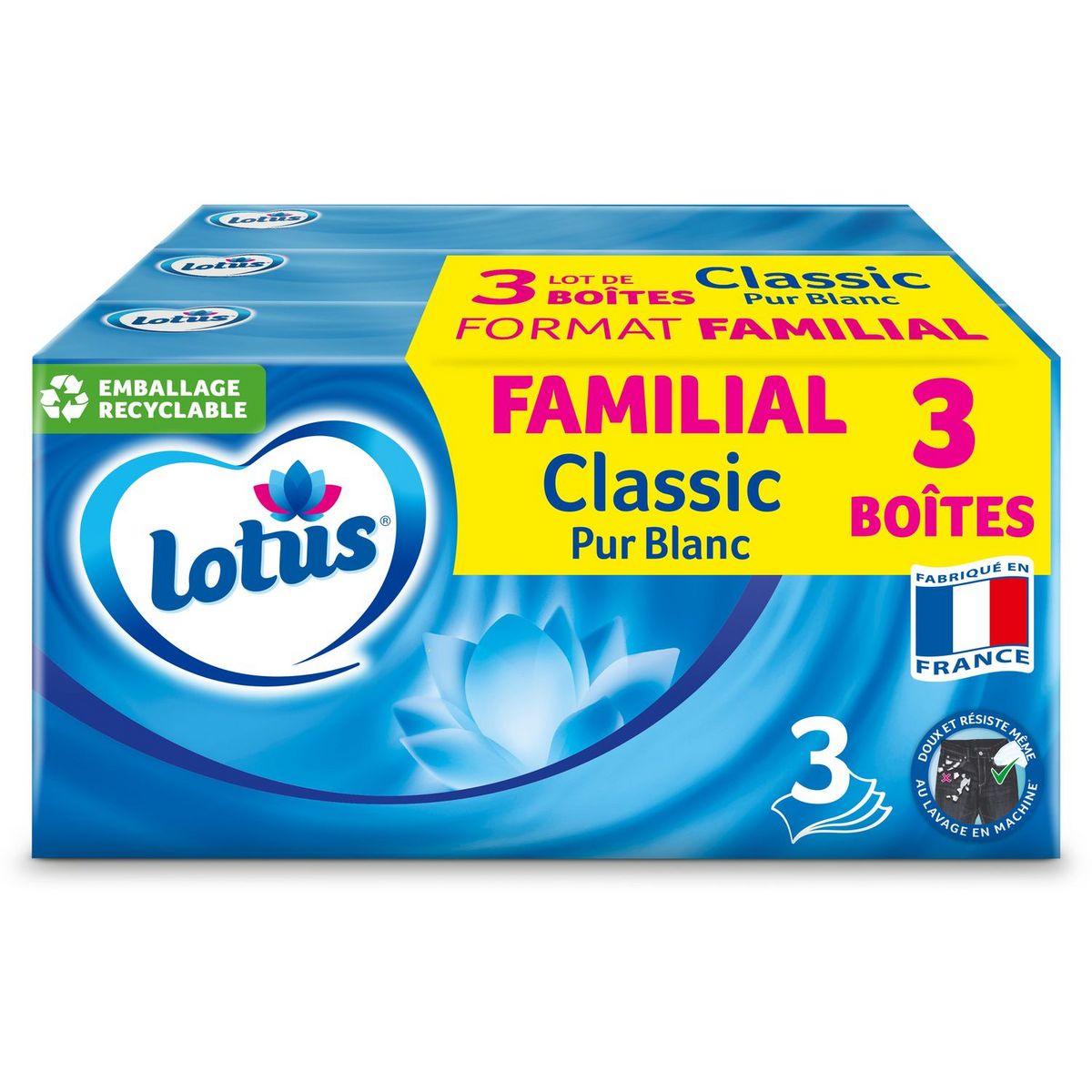 LOTUS Boîtes de mouchoirs blancs 3 épaisseurs 3x90 mouchoirs