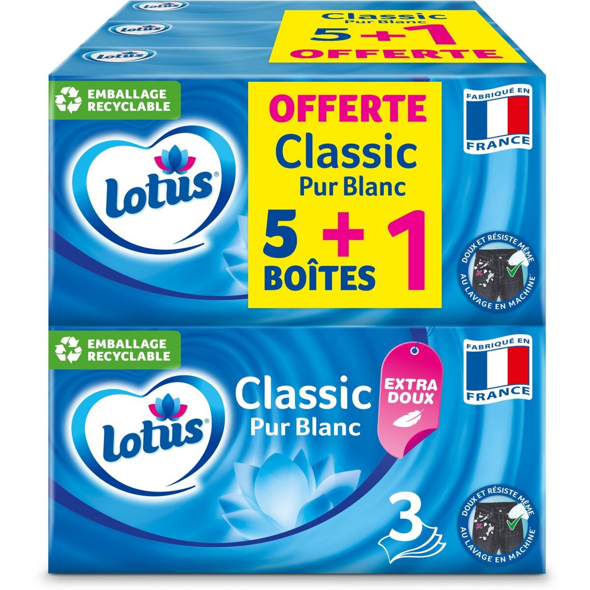 LOTUS Lotus mouchoirs blancs boîte 5x90+90 offerts 5 boites + 1 gratuite