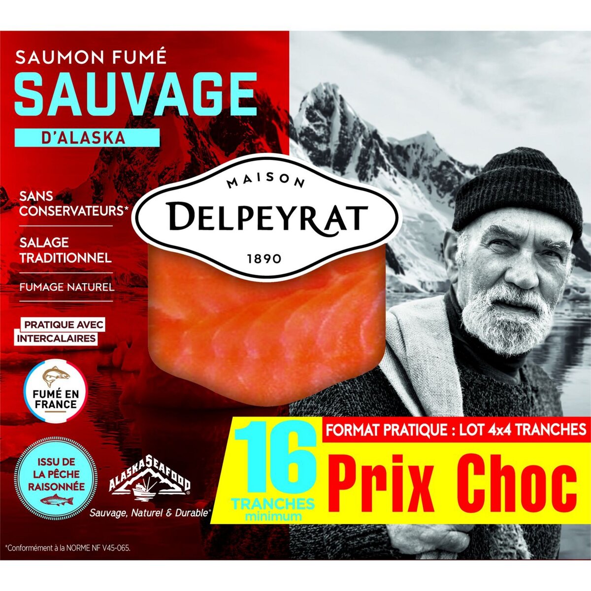 DELPEYRAT Saumon fumé sauvage d'Alaska 16 tranches 480g