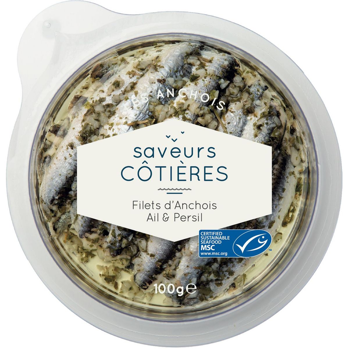 Filet d'anchois ail persil 100g