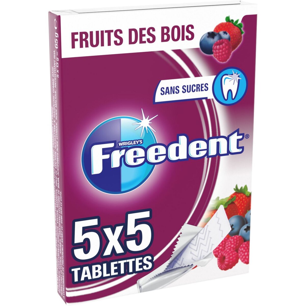 FREEDENT Chewing-gum sans sucre aux fruits des bois 25 tablettes 65g