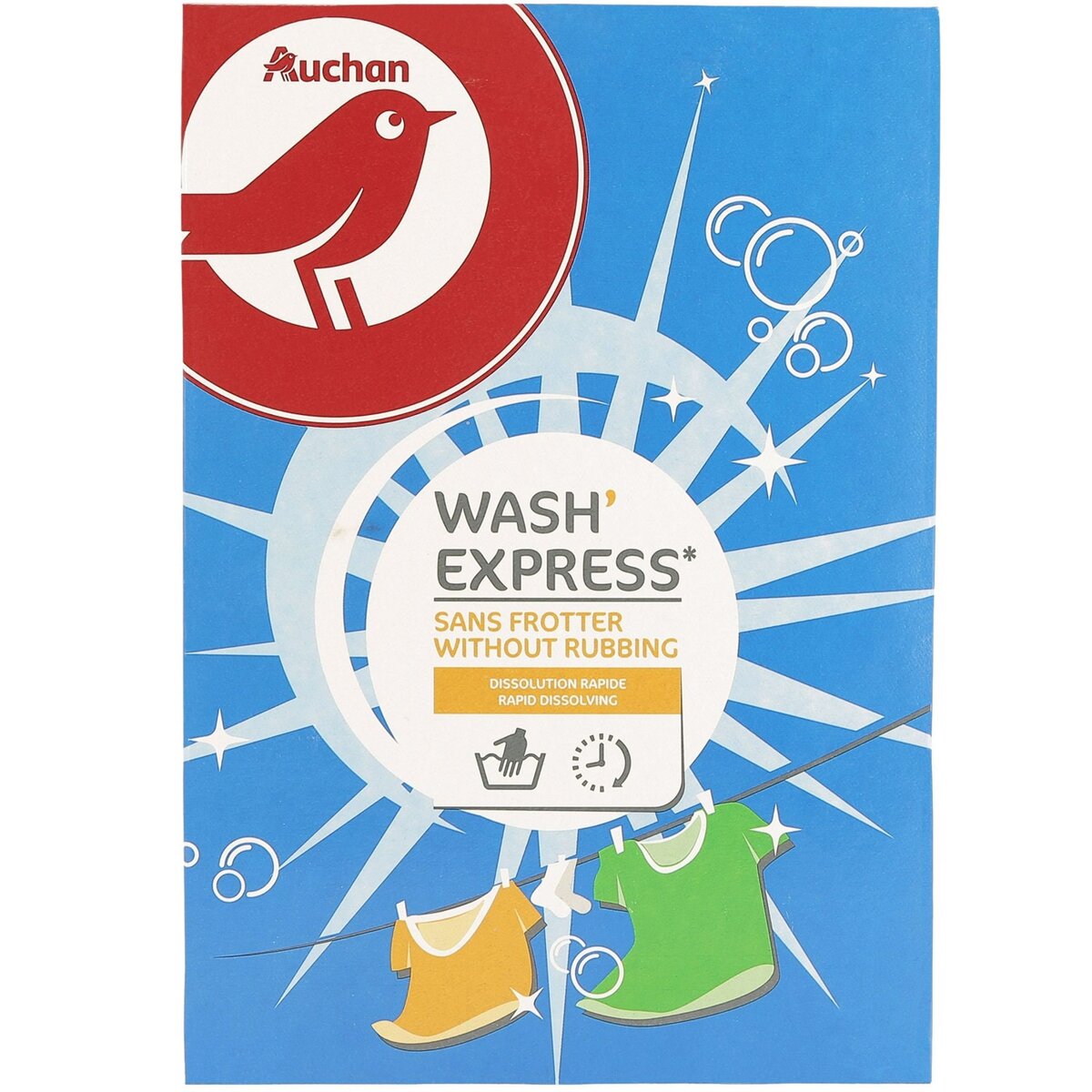 AUCHAN Wash express lessive en poudre sans frotter 650g