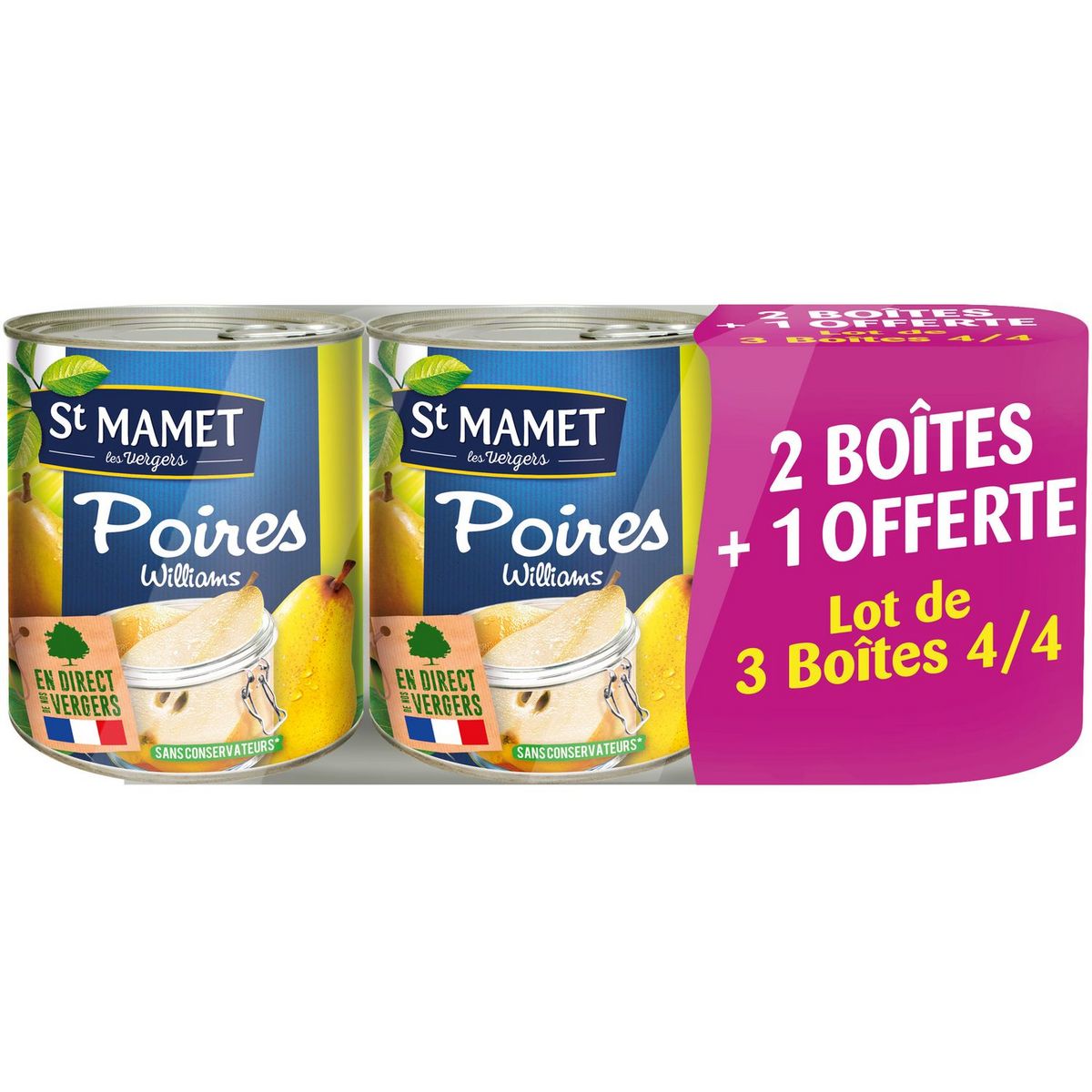ST MAMET Poires Williams au sirop 3 pièces 2x850g + 1 offerte