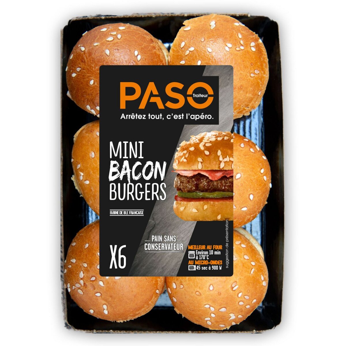 PASO Mini-burger bacon apéro 6 pièces 270g